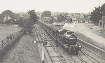 A steam train approaching Pitsea Railway Station from the direction of Tilbury
