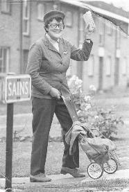 Gladys seen with her post trolley in Sains on the Lee Chapel North estate.