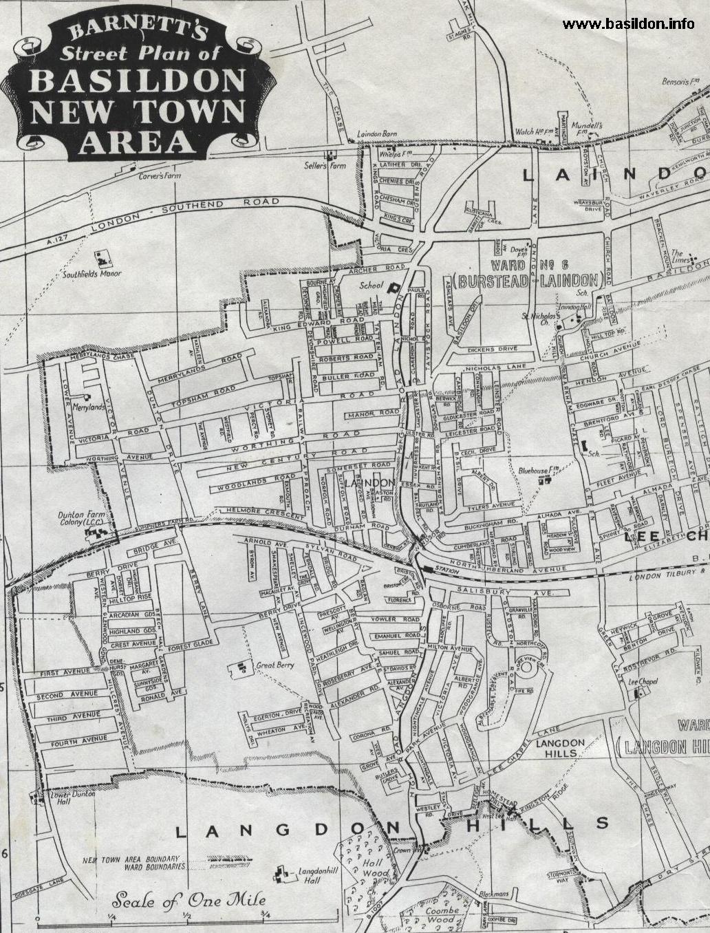 New Town Street Plan Of Basildon - Laindon/Langdon Hills Circa 1951
