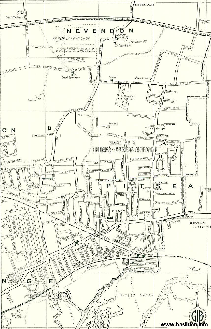 New Town Street Map Of Basildon - Nevendon/Pitsea Circa 1951